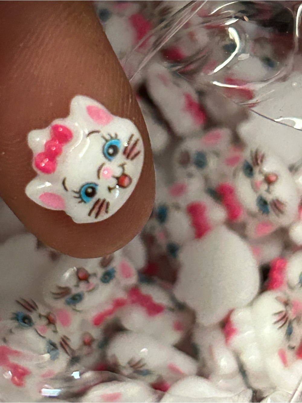 50 pz Cute White Pink Cat Face Resin Charms for nailsAccessories